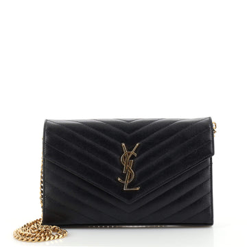 Saint Laurent Classic Monogram Wallet on Chain Matelasse Chevron Leather Medium