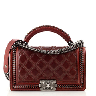Chanel Chain Handle Boy Flap Bag Quilted Glazed Calfskin Old Medium