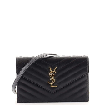 Saint Laurent Classic Monogram Wallet on Chain Matelasse Chevron Leather Small
