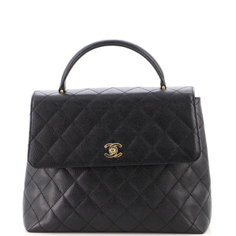 Chanel Vintage Classic Top Handle Flap Bag Quilted Caviar Jumbo