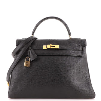 Hermes Kelly Handbag Black Ardennes with Gold Hardware 32