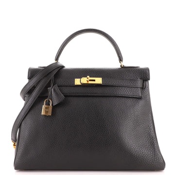 Hermes Kelly Handbag Black Ardennes with Gold Hardware 32
