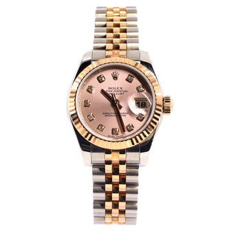 Rolex Oyster Perpetual Datejust Automatic Watch Stainless Steel and Rose Gold with Diamond Markers 26