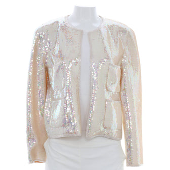 Chanel Women's Vintage Collarless Jacket Sequin Embellished Polyester