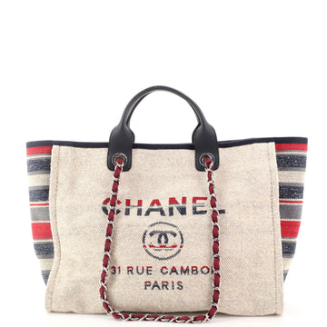 Chanel Deauville Tote Canvas with Striped Detail Medium
