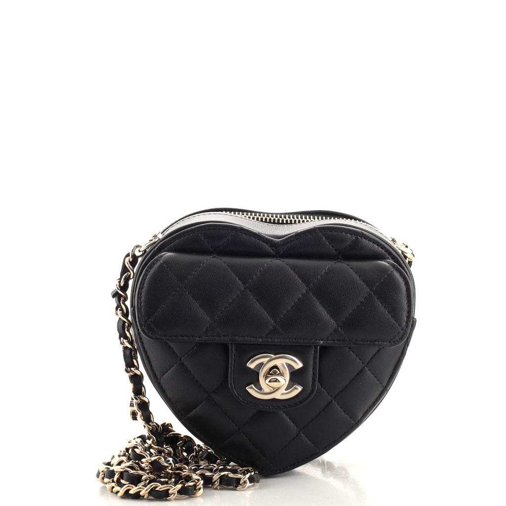 CHANEL Lambskin Quilted CC In Love Heart Clutch With Chain White