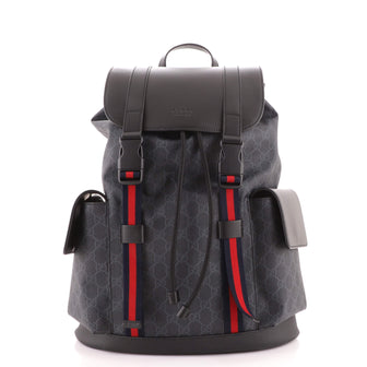 Gucci Double Pocket Buckle Backpack GG Coated Canvas Large