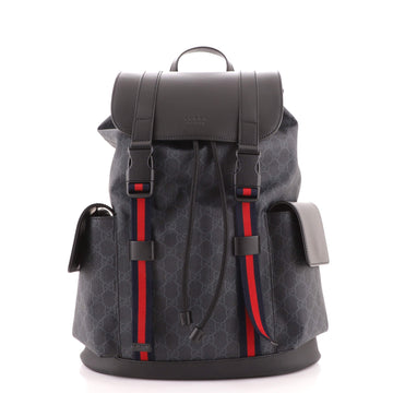 Gucci Double Pocket Buckle Backpack GG Coated Canvas Large