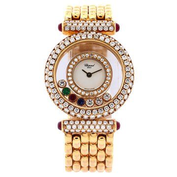 Chopard Happy Diamonds Quartz Watch Yellow Gold with Diamond Bezel, and Floating Diamonds, Rubies, Sapphires and Emeralds 27