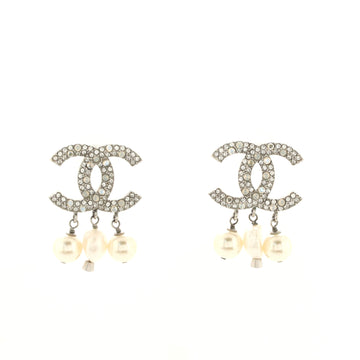 Chanel CC Drop Earrings Metal with Crystals and Faux Pearls
