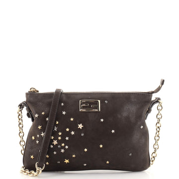 Fendi Chain Zip Flat Crossbody Bag Star Studded Leather