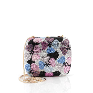 Judith Leiber Floral Minaudiere Crystal Small Silver