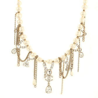 Chanel CC Chain Detail Choker Necklace Faux Pearl with Metal and Crystals