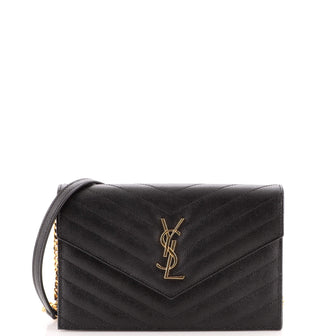 Saint Laurent Classic Monogram Wallet on Chain Matelasse Chevron Leather Small