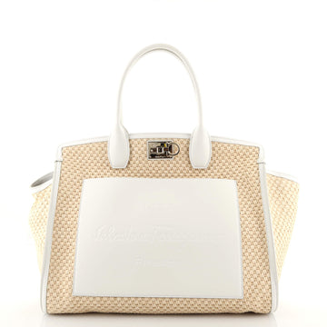 Salvatore Ferragamo Studio Soft Satchel Raffia and Leather XL
