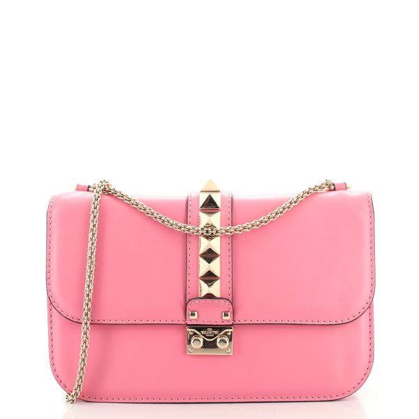 Valentino Pink Leather Medium Glam Lock Chain Shoulder Bag Valentino