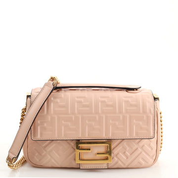 Fendi Midi Baguette Chain Bag Zucca Embossed Leather Medium