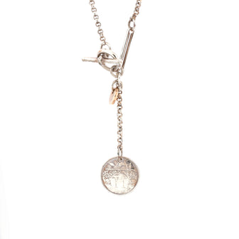 Hermes Ex-Libris Long Necklace Sterling Silver with 18K Rose Gold Small