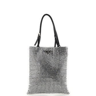Prada Chain Flat Tote Crystal Embellished Satin Mini