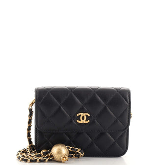 Chanel Pearl Crush Flap Clutch with Chain Quilted Lambskin Mini Black  1907361