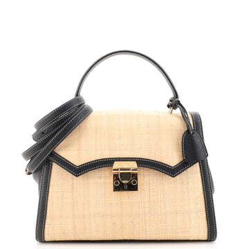 Mark Cross Madeline Lady Top Handle Bag Woven Raffia with Leather Medium