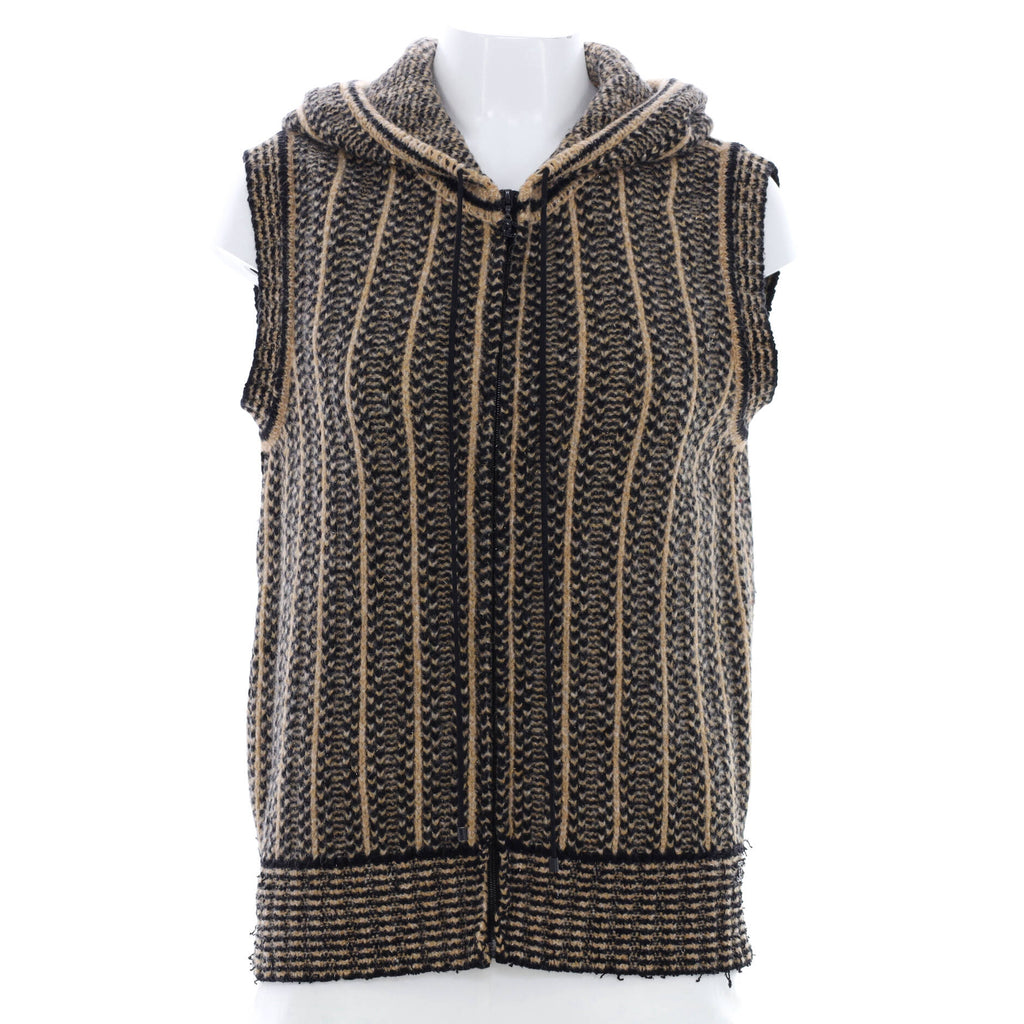 Chanel Women's Vintage Zip Up Hooded Vest Wool Blend Black 190776120