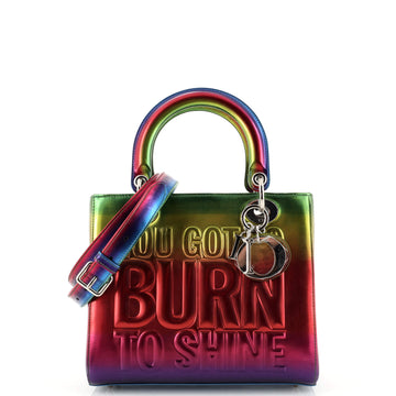 Christian Dior John Giorno Lady Dior Bag Limited Edition Rainbow Metallic Leather Medium