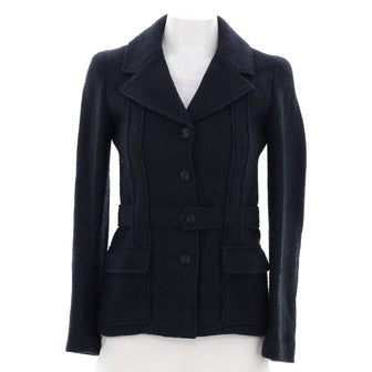 Chanel Women's Vintage Belted Button Up Jacket Cotton Blend