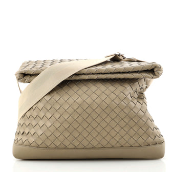 Bottega Veneta Classic Fold Over Messenger Bag Intrecciato Leather Large