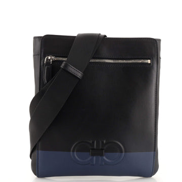 Salvatore Ferragamo Gancio Front Zip Messenger Bag Embossed Leather