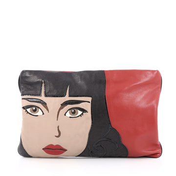 Prada 50's Graphic Clutch Nappa Leather Red