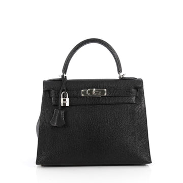 Hermes Kelly Handbag Black Chevre de Coromandel with Palladium Hardware 28 Black 1908301