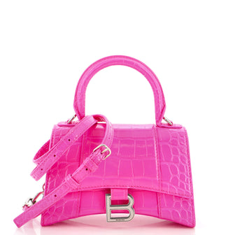 Balenciaga Hourglass Top Handle Bag Crocodile Embossed Leather XS