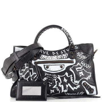 Balenciaga City Graffiti Classic Studs Bag Leather Medium