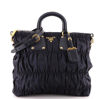 Prada Gaufre Convertible Tote Leather and Tessuto Large