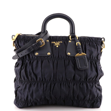 Prada Gaufre Convertible Tote Leather and Tessuto Large