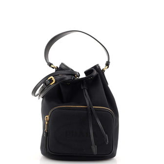 Prada Logo Drawstring Bucket Bag Canvas