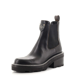 Louis Vuitton women's black grained leather chelsea ankle boots