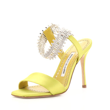 Manolo Blahnik Women's Parinasan Ankle Strap Sandals Satin with Crystals 105