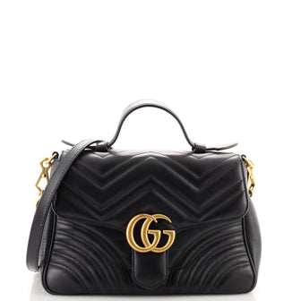 Gucci GG Marmont Top Handle Flap Bag Matelasse Leather Small
