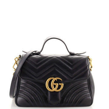 Gucci GG Marmont Top Handle Flap Bag Matelasse Leather Small