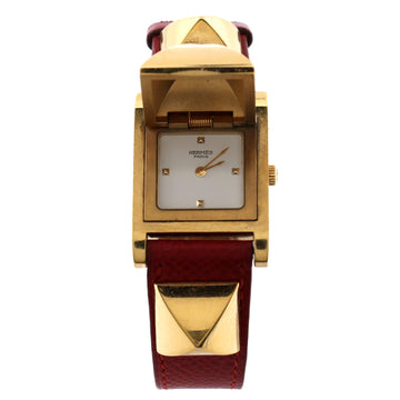 Hermes Medor Quartz Watch Plated Metal and Leather 23