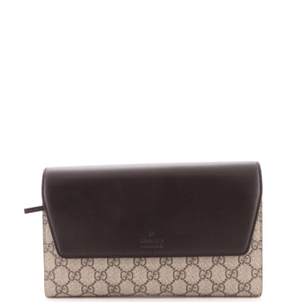 Gucci Accordion Wristlet Flap Clutch GG Coated Canvas and Leather