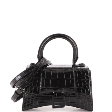 Balenciaga Hourglass Top Handle Bag Crocodile Embossed Leather XS