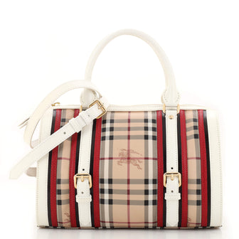 Burberry Color Block Alchester Bowling Bag Haymarket Coated Canvas and Leather Medium
