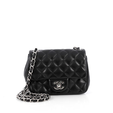 Chanel Square Classic Single Flap Bag Quilted Lambskin Mini Black