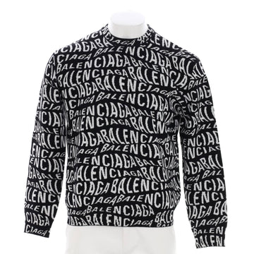 Balenciaga Men's Allover Logo Crewneck Sweater Wool Blend
