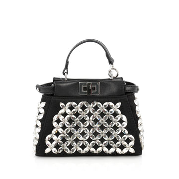 Fendi Peekaboo Handbag Crystal Embellished Satin Micro Black