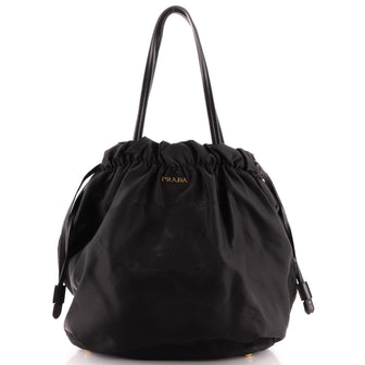Prada Logo Drawstring Tote Tessuto Medium