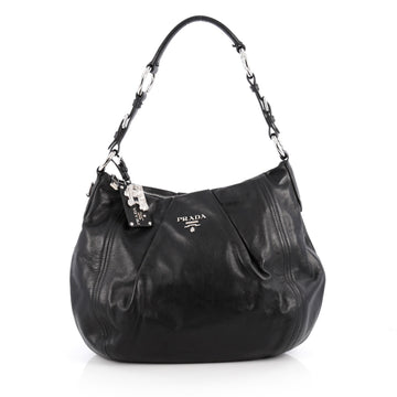 Prada Pleated Hobo Soft Calfskin Large Black